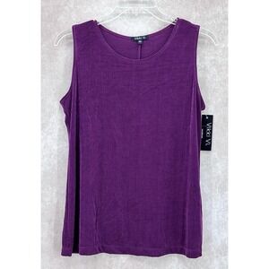 Vikki Vi Textured Ribbed Stretch Sleeveless Tank Top 0X Purple Made in USA NWT